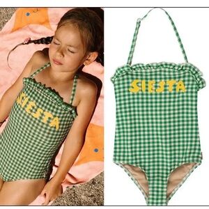 Tiny cottons SIESTA gingham green bathing suit sz 8Y